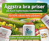 Påskinspirerad bakgrund med texten "Äggstra bra priset på alla topformuas kosttillskott. 35-50 procent hela påsken." 