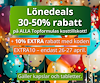 Färgglada balonger samt texten "lönedeals 35 till 50 procent rabatt, plus 10 extra".