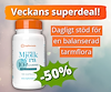 En vit burk med orange lock. Texten "Veckans superdeal" och "Dagligt stöd för en balanserad tarmflora". 